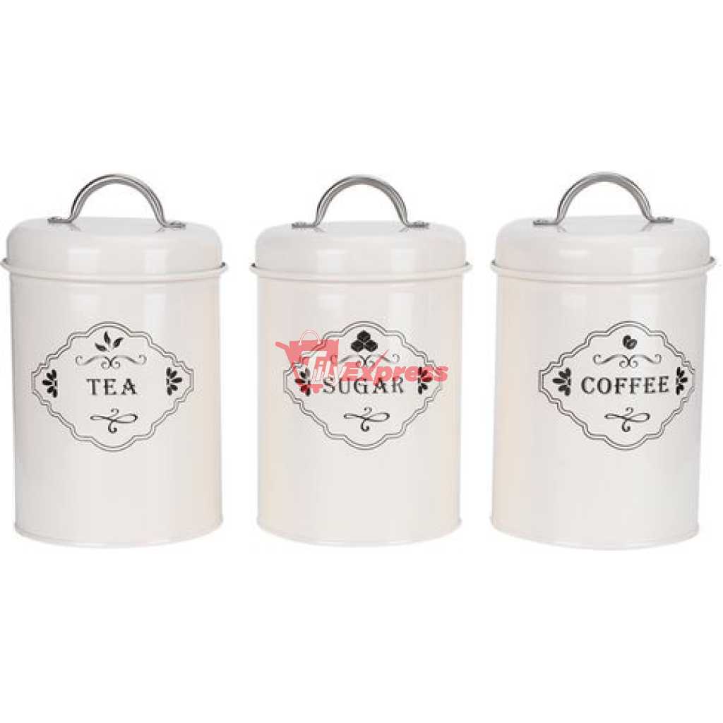 3 Piece Tea Sugar Coffee Canister Sealed Jar Storage Container Cans- Cream.