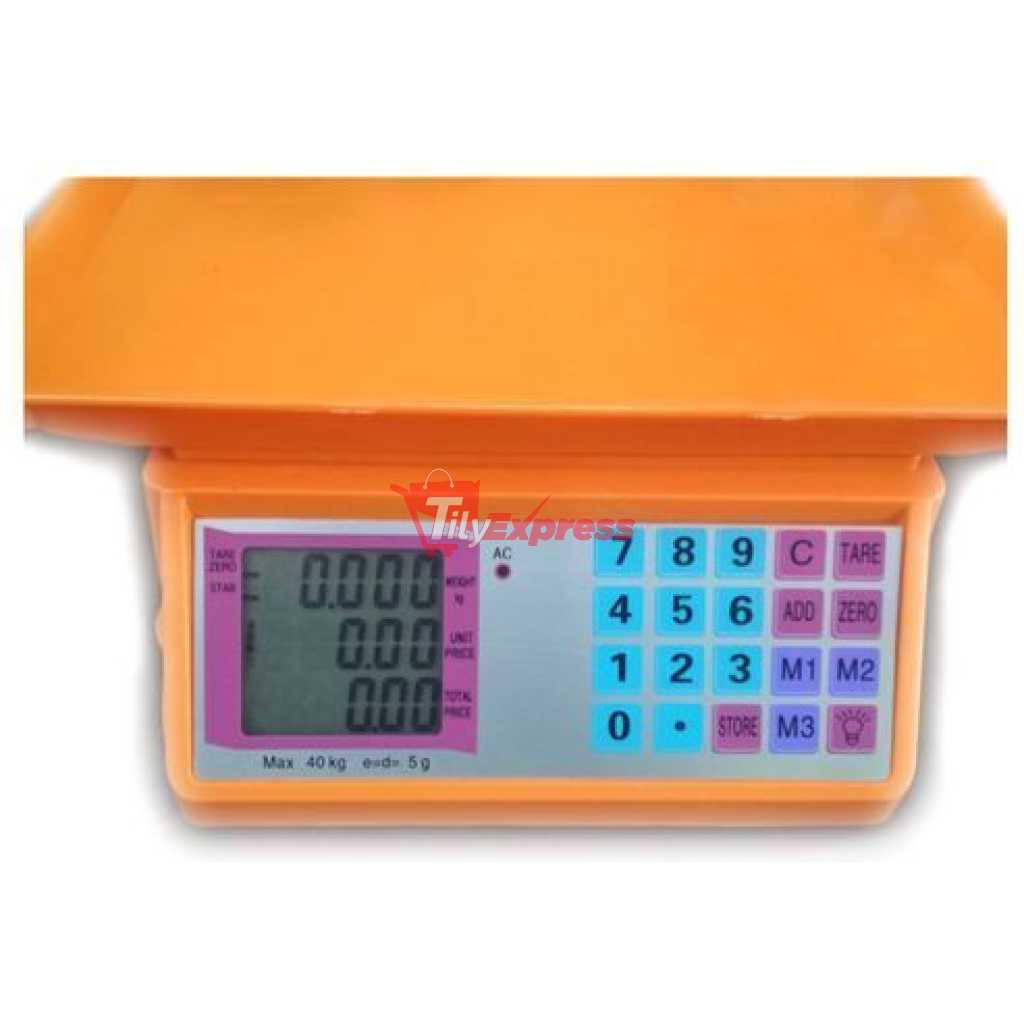 Electronic Price Computing Weighing Scale 40kg Maximum - Orange