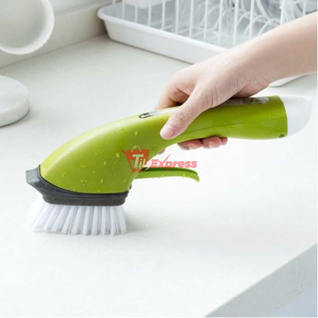 Kitchen Cleaning Brush Handheld Water Spray Scrub Brush Dish Brush With Handle- Green