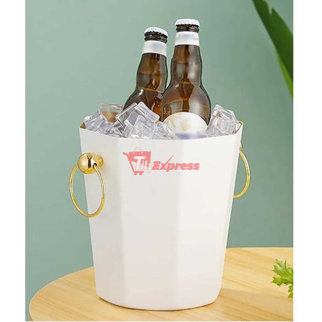 Metal Ice Bucket, Stainless Steel Drink Beer Chiller, Octagonal Barrel Storage Tub, For Beer, Ice, Wine, Champagne, Parties- White