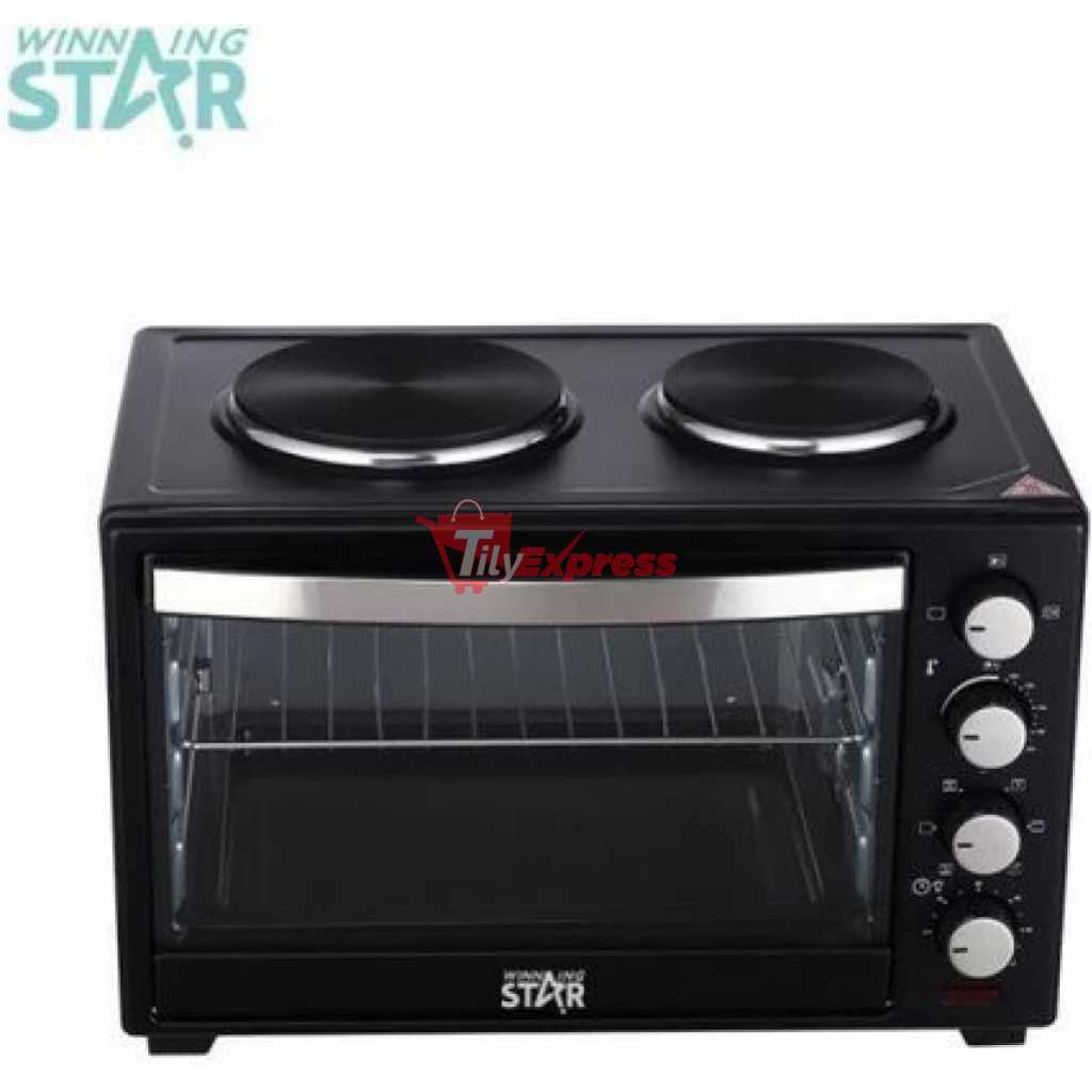 RAF 40 Litres Electric Oven Cooker With 2 Hot Plates- Black