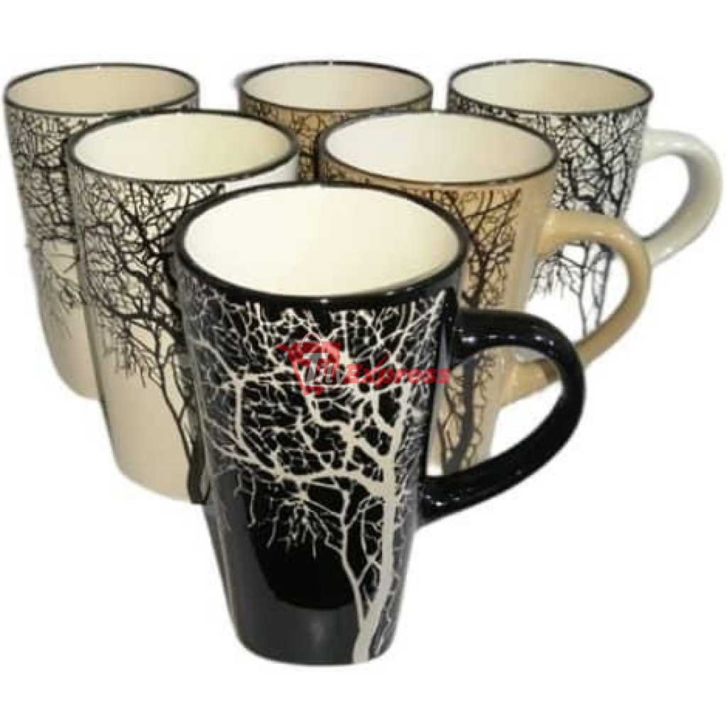 6 Pieces Of Big Tree Coffee Tea Cups Drinking Mugs- Multicolor
