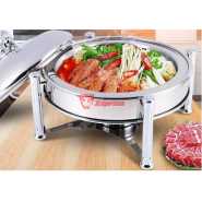 28CM Stainless Steel Small Round Chafing Dish Food Warmer Hot Pot Outdoor Camping Alcohol Stove- Silver