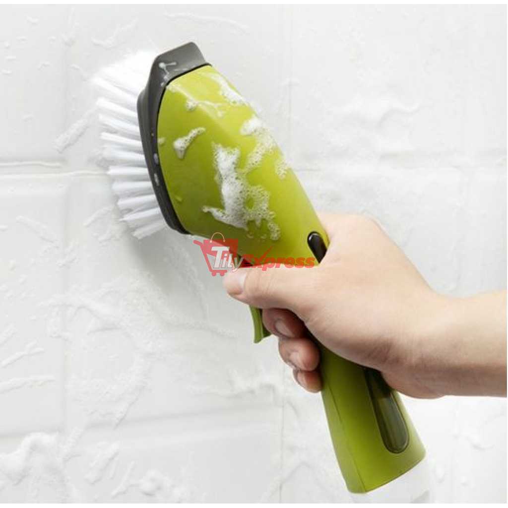 Kitchen Cleaning Brush Handheld Water Spray Scrub Brush Dish Brush With Handle- Green