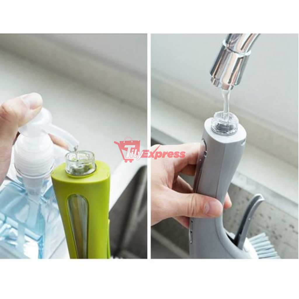 Kitchen Cleaning Brush Handheld Water Spray Scrub Brush Dish Brush With Handle- Green