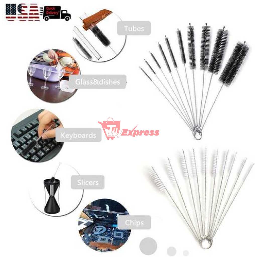 10PCS Nylon Cleaning Brushes - Nylon Cleaning Brush Set Test Tube Bottle Straw Washing Cleaner Bristle Kit- White