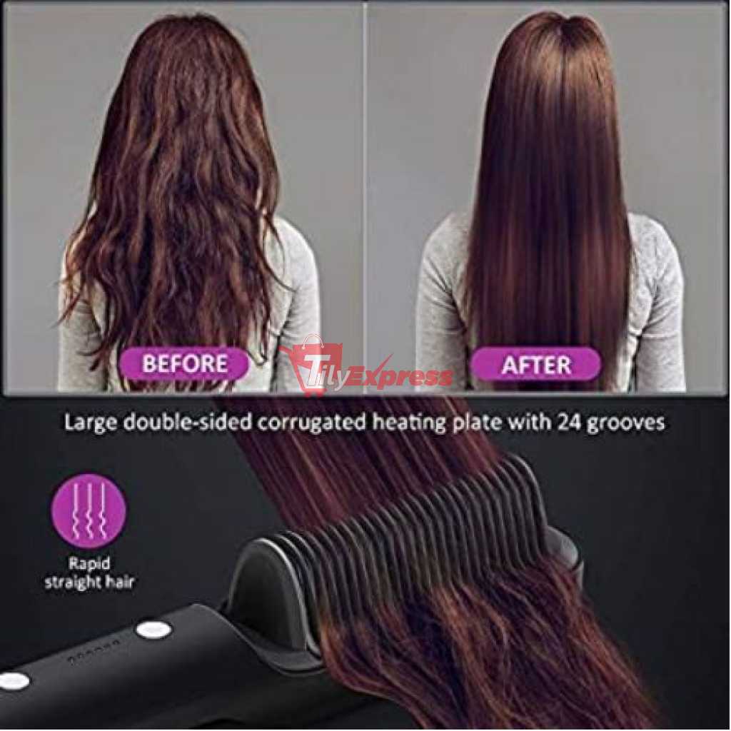 2-in-1 Electric Hair Straightener, Comb, Cutler PTC Heating Brush - Black
