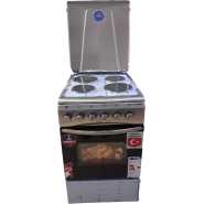 KLASS Full Electric Cooker 50x60cm, 4 Electric Plates, Electric Oven & Grill, Rotisserie, Oven Lamp & Timer, 4TTE-5604HP - Inox