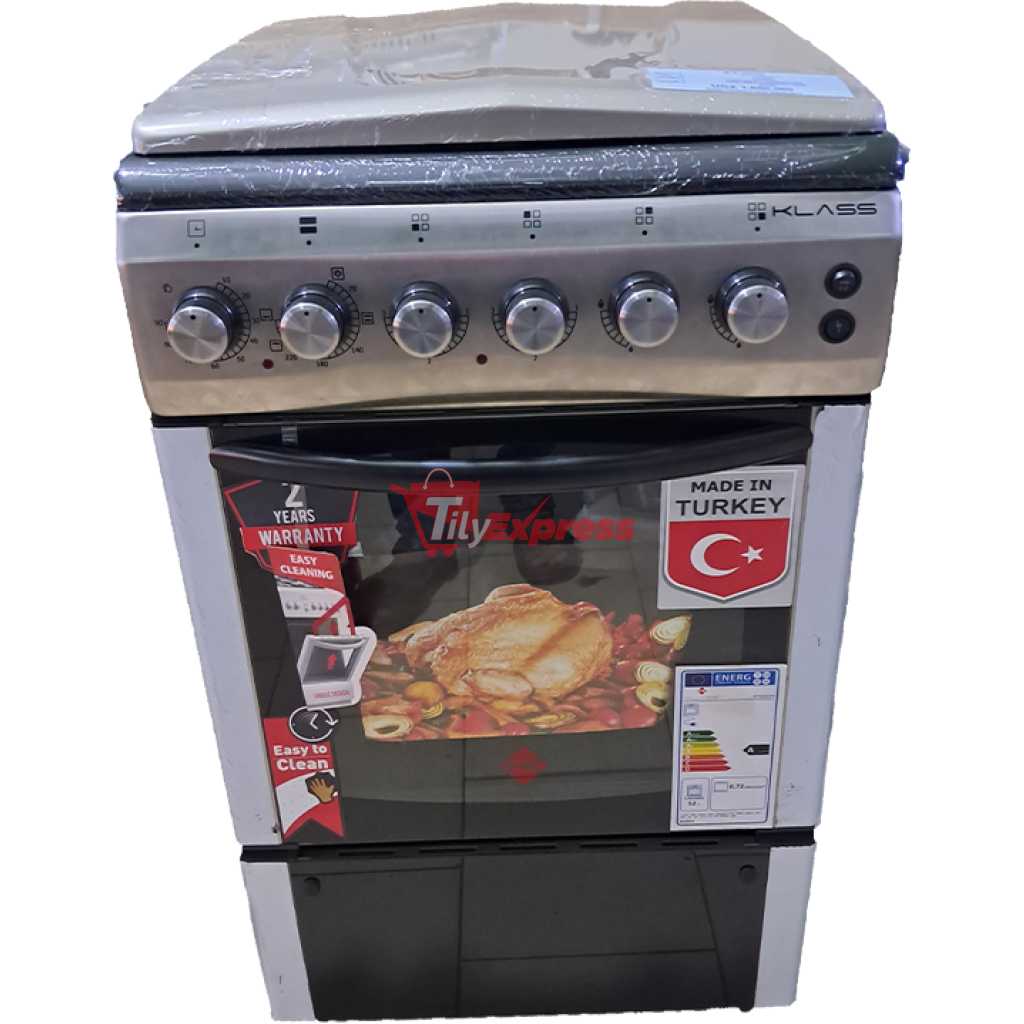 KLASS Cooker 50x60cm, 2 Gas Burners + 2 Hot Plates, Electric Oven & Grill, Rotisserie, Oven Lamp & Timer, 4TTE-5622TI - Inox