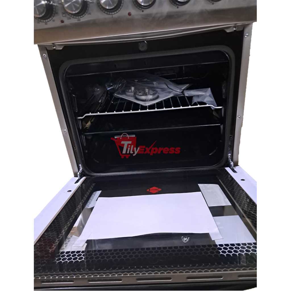 KLASS Cooker 50x60cm, 3 Gas Burners + 1 Hot Plate, Electric Oven & Grill, Rotisserie, Oven Lamp & Timer, 4TTE-5631HI - Inox