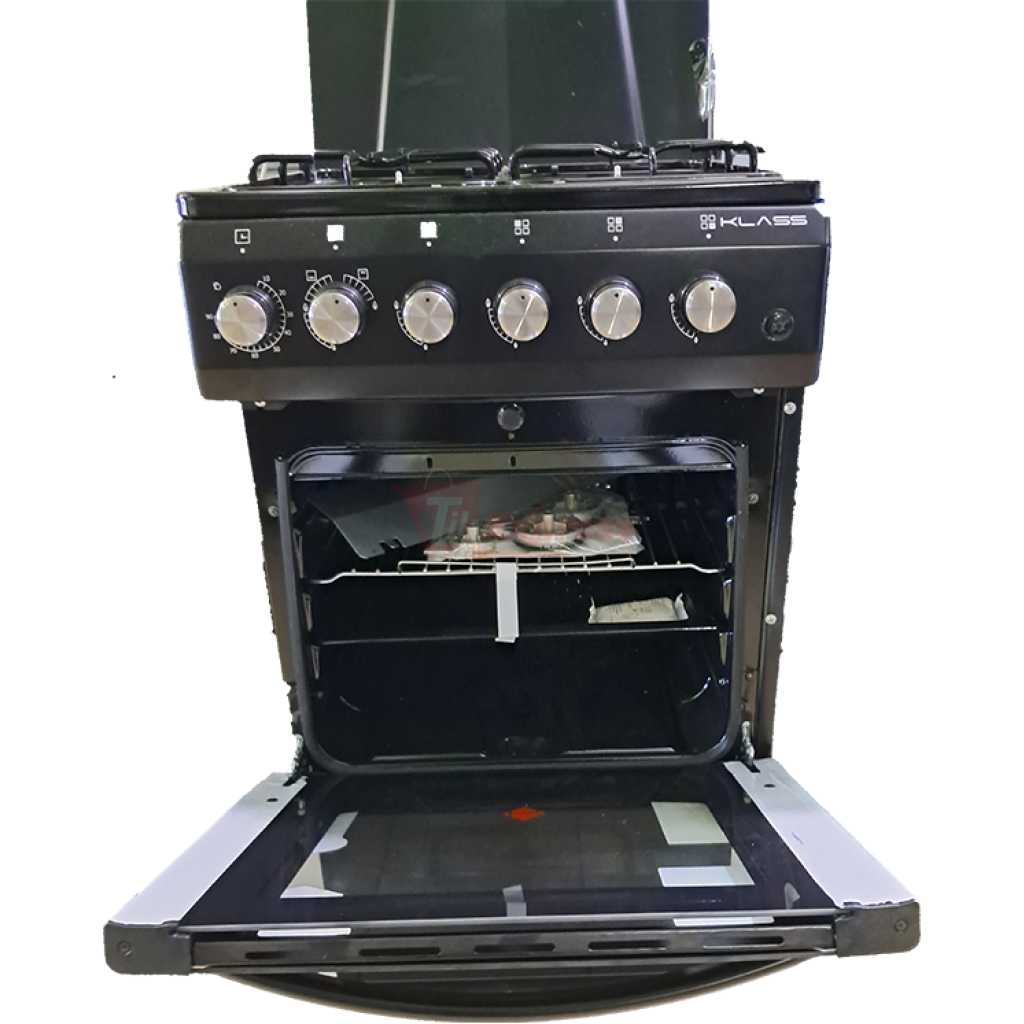 KLASS Free Standing Cooker 50x60cm, Full Gas, 4 Gas Burners, Gas Oven & Grill, Oven Lamp & Timer, 4TTE-5640BLK - Black