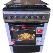 KLASS Cooker 60x60cm, 3 Gas Burners + 1 Hot Plate, Electric Oven & Grill, Rotisserie, Oven Lamp & Timer, Glass Top, 4TTE-6631TI - Inox