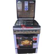 KLASS Cooker 60x60cm, 3 Gas Burners + 1 Hot Plate, Electric Oven & Grill, Rotisserie, Oven Lamp & Timer, 4TTE-6631TI - Inox