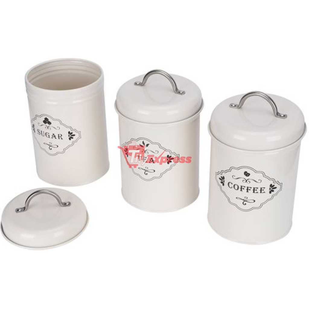 3 Piece Tea Sugar Coffee Canister Sealed Jar Storage Container Cans- Cream.