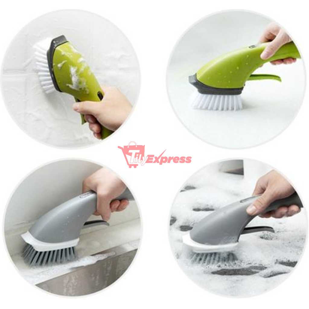 Kitchen Cleaning Brush Handheld Water Spray Scrub Brush Dish Brush With Handle- Green