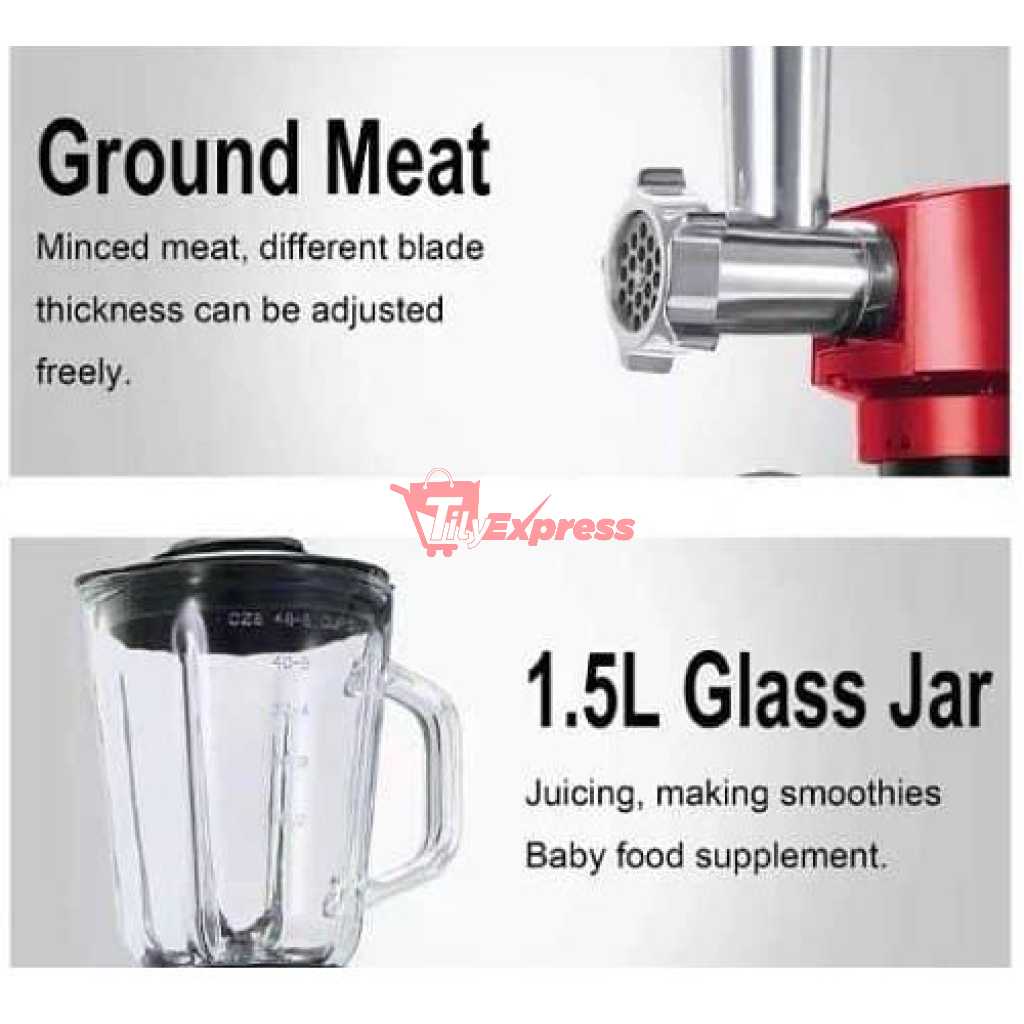 Sonifer 7 L 6 Speed 3 in 1 Food Mixer Professional Commercial Blender Stand Mixer Meat Grinder For Home - Silver