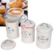 3 Piece Tea Sugar Coffee Canister Sealed Jar Storage Container Cans- Cream. Bowl Sets TilyExpress