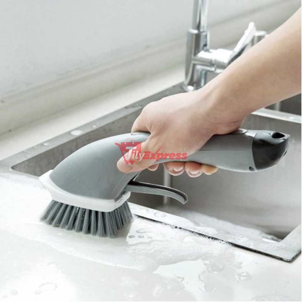 Kitchen Cleaning Brush Handheld Water Spray Scrub Brush Dish Brush With Handle- Green