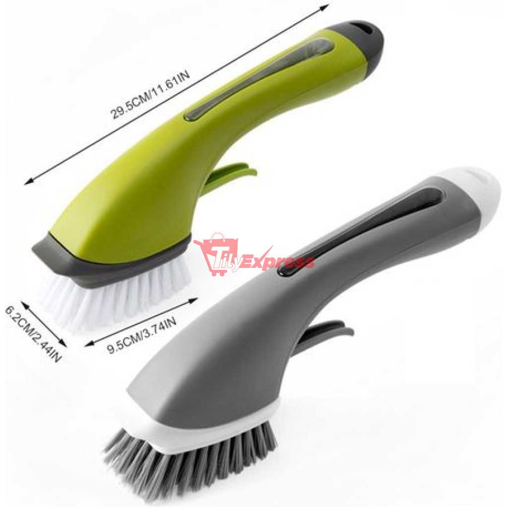 Kitchen Cleaning Brush Handheld Water Spray Scrub Brush Dish Brush With Handle- Green