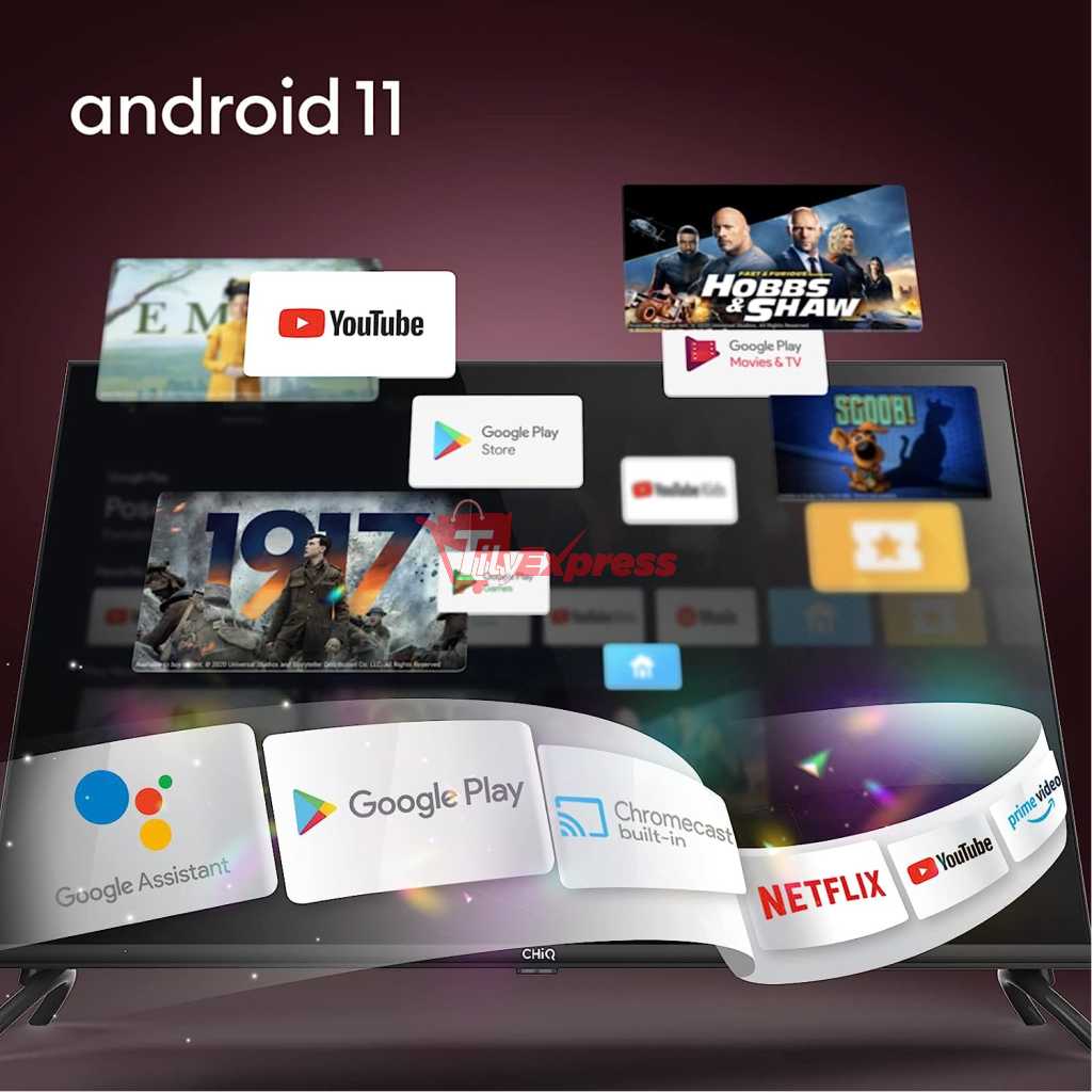 CHiQ 50-Inch Smart Android TV, Smart TV, UHD, 4K, Wi-Fi, Bluetooth, Google Assistant, Netflix, Prime Video, 3 HDMI, 2 USB