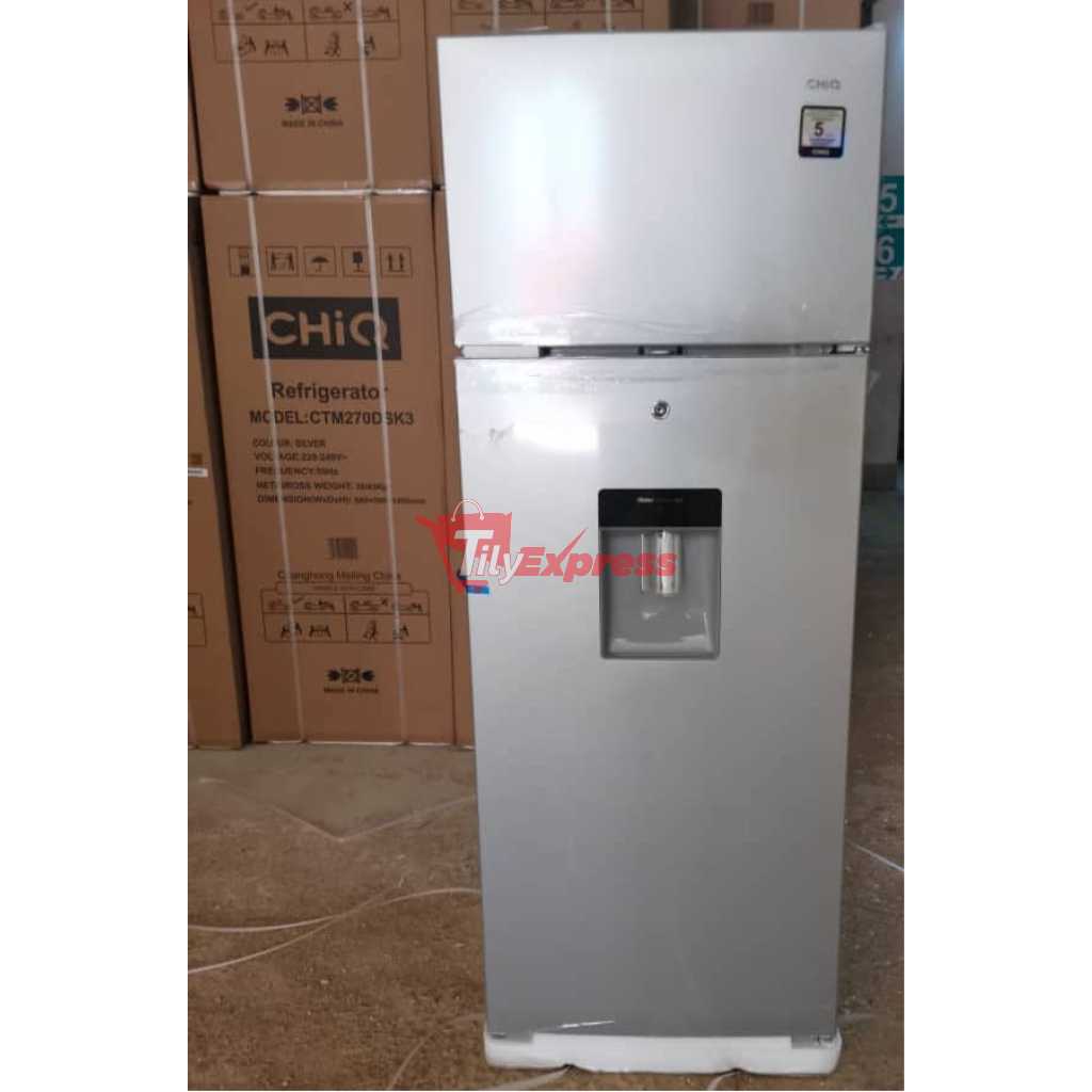 CHiQ 330-Litre Fridge CTM330DBIK3; Water Dispenser Top Mounted Double Door Defrost Fridge Refrigerator -Silver