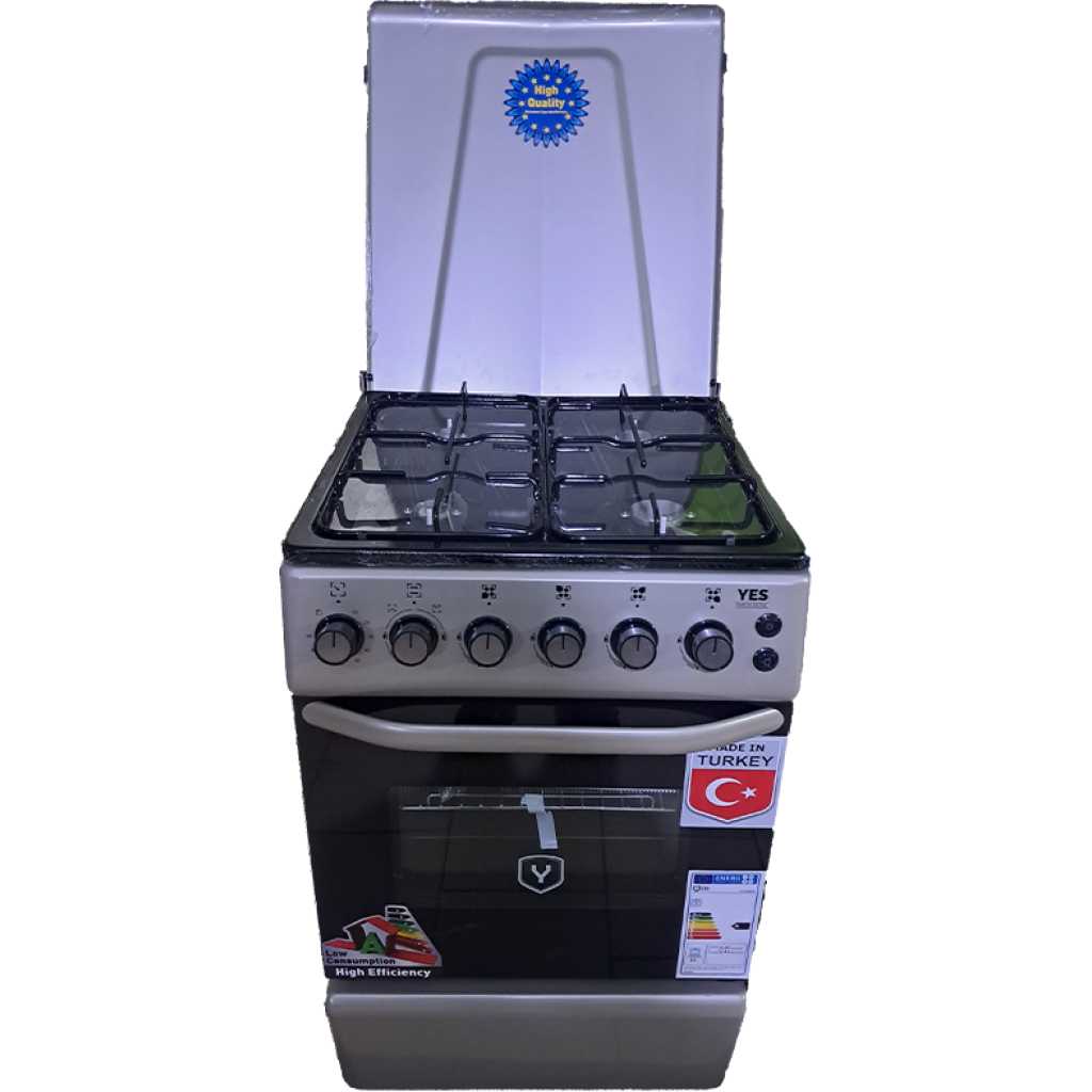 YES Full Gas Cooker 50x50cm YS-5540GTB; 4-Gas Burners, Electric Oven & Grill - Silver