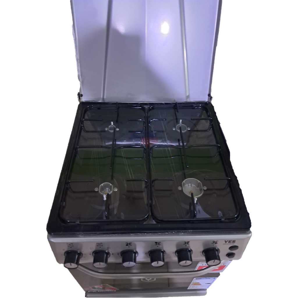 YES Full Gas Cooker 50x60cm YS-5640GTB; 4-Gas Burners, Gas Oven & Grill, Auto Ignition - Silver