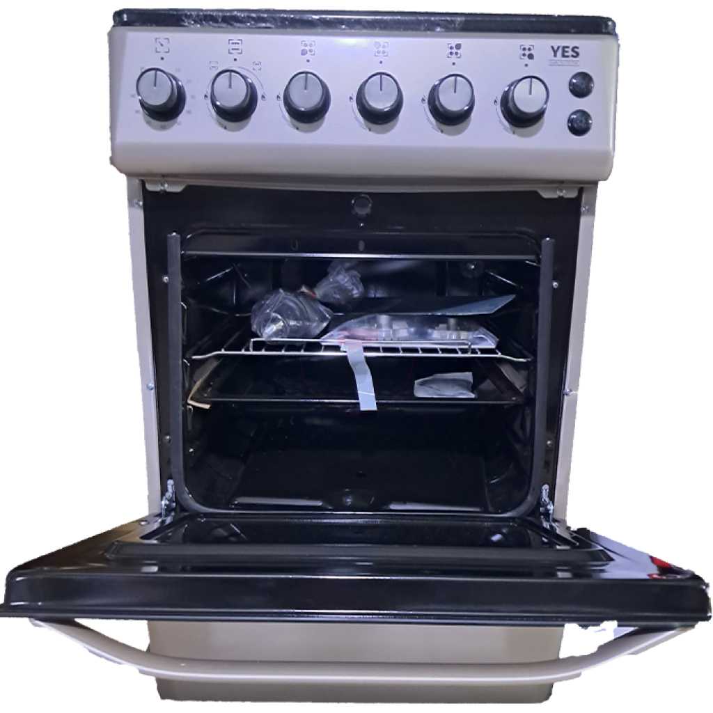 YES Full Gas Cooker 50x50cm YS-5540GTB; 4-Gas Burners, Gas Oven & Grill, Auto Ignition - Silver