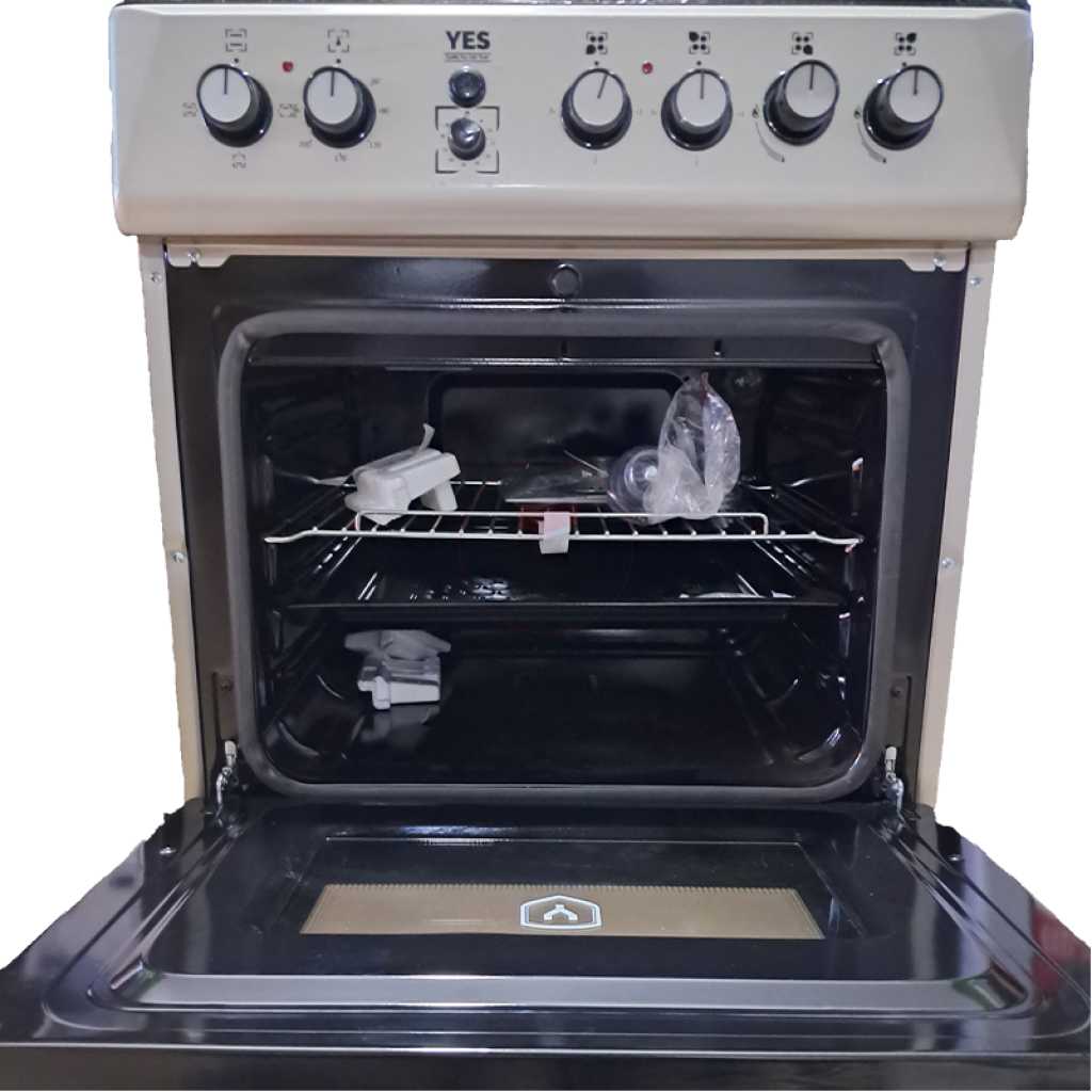 YES Cooker 2- Gas Burners + 2 Electric Plates, 60x60cm YS-6622GTG; Gas Oven & Grill, Auto Ignition, Top Glass – Silver