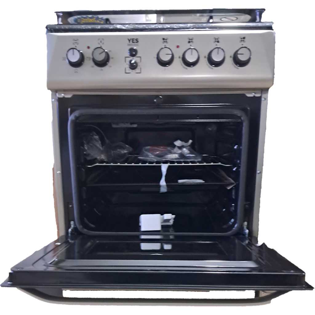 YES Cooker 3 - Gas Burners + 1 Electric Plate, 60x60cm YS-6631GTG; Gas Oven & Grill, Auto Ignition - Silver