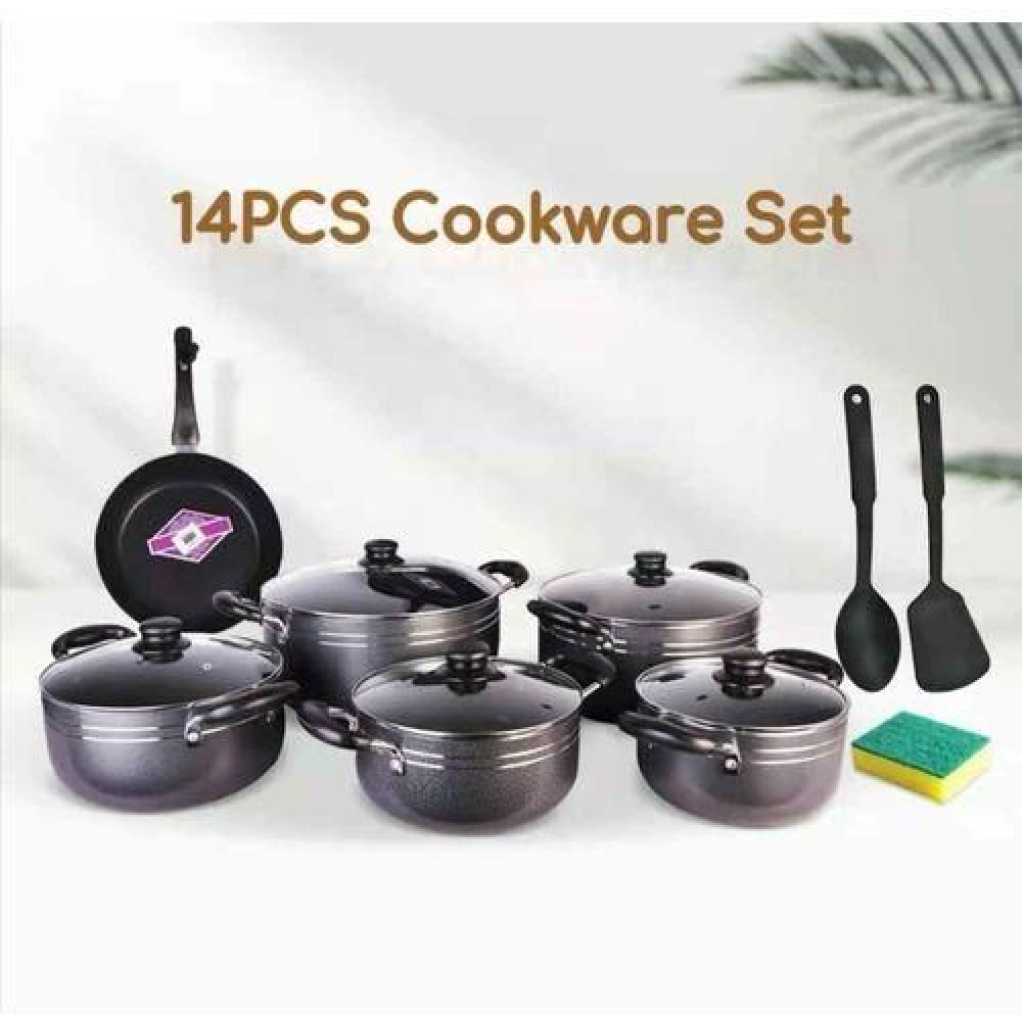 Tornado 14Pcs Heavy Non-Stick Cooking Pot Sufuria Set - Black