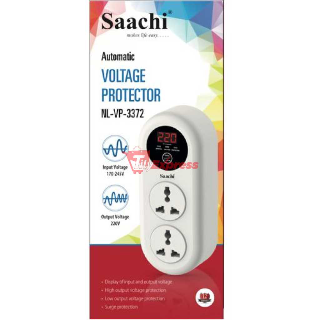 Saachi 15 Amps Voltage/Power Guard (All Electronic Equipment guard) With 2-Plugs - White