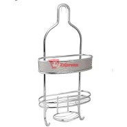 Shelf Stainless Steel Hanging Bathroom Shower Caddy Sanye 2-laags with Hooks- Silver
