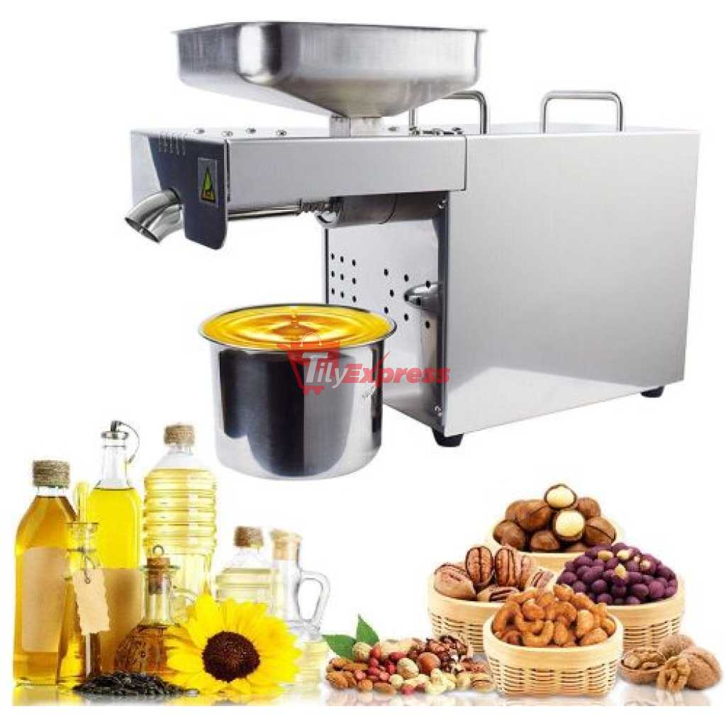 Oil Press Machine 750W Cold/Hot Press Automatic Oil Extractor Organic Oil Expeller Commercial Grade Stainless Steel Oil Press Machine
