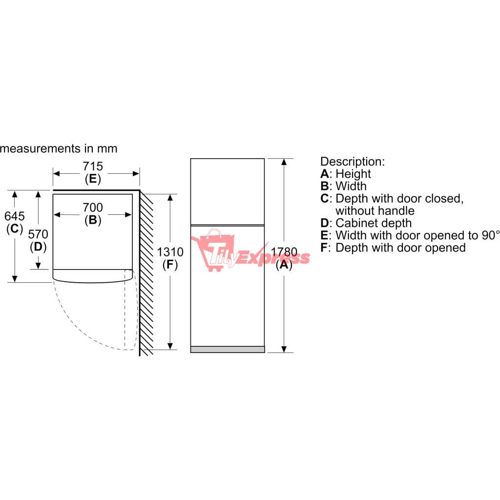 Bosch 430 Litre Fridge KDN43VL2N5; Freestanding 2-Door Top Freezer Refrigerator - Inox