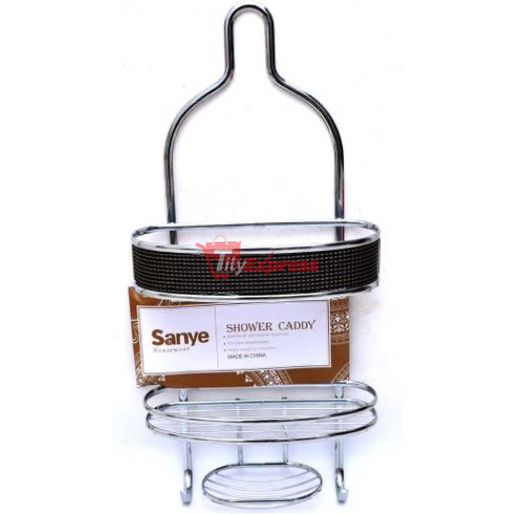 Shelf Stainless Steel Hanging Bathroom Shower Caddy Sanye 2-laags with Hooks- Silver