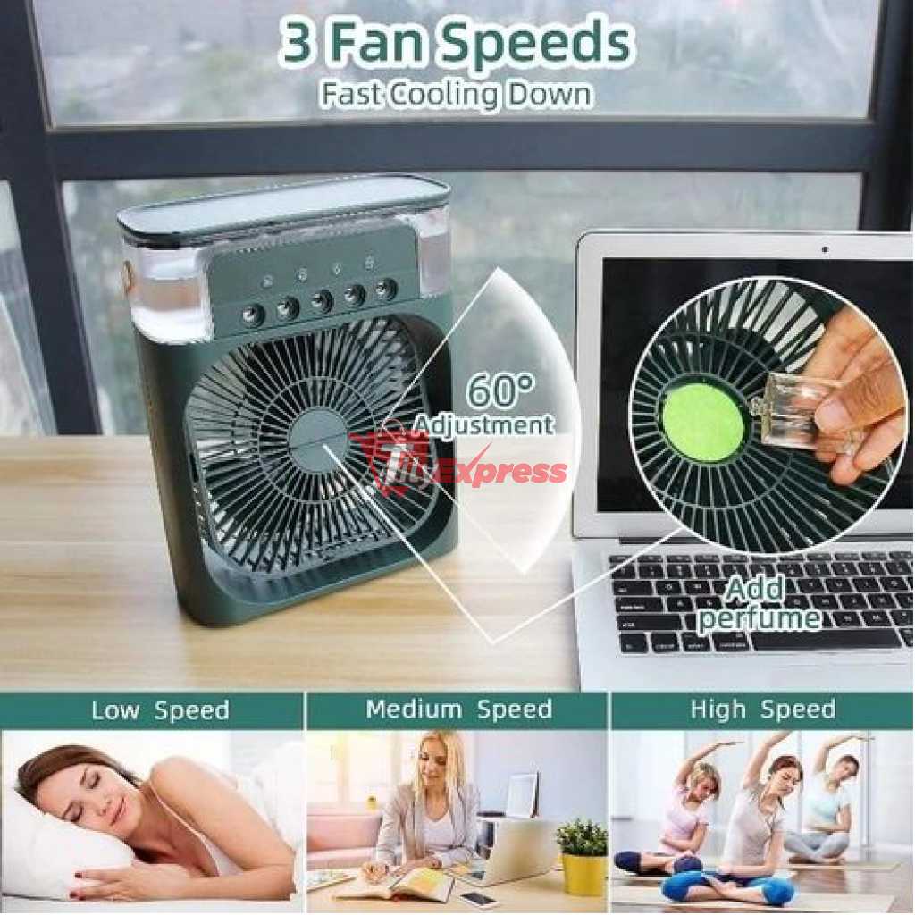 Portable Air Conditioning Fan, Mini Evaporative Air Cooler Table Fan With 7 Color Led Lights, 1/2/3 Hour Timer, 3 Wind Speeds- Multicolor