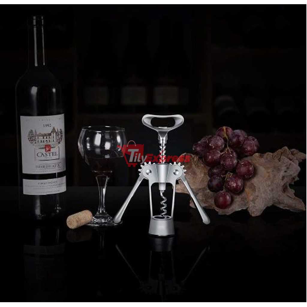 Mosaic All in One Wine Cork Screw Bottle Opener - Wine Opener, Wing Corkscrew Wine Bottle Opener with Multifunctional Bottles Opener PRM- Silver