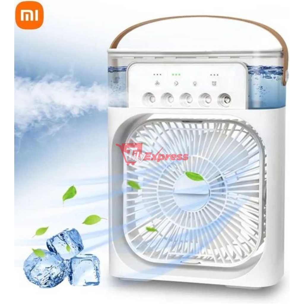 Portable Air Conditioning Fan, Mini Evaporative Air Cooler Table Fan With 7 Color Led Lights, 1/2/3 Hour Timer, 3 Wind Speeds- Multicolor