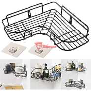 Self-Adhesive Metal Bathroom Kitchen Corner Rack Storage Shelves - Black