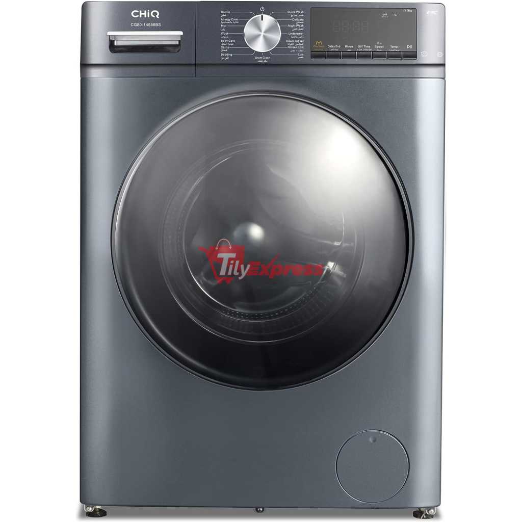 CHiQ 8 kg Front Load Washing Machine - CG80-14586BSK3, AI One touch with Quick wash Function, High Speed 1400 rpm, Counter Depth and Child lock, Inverter Motor, Silver