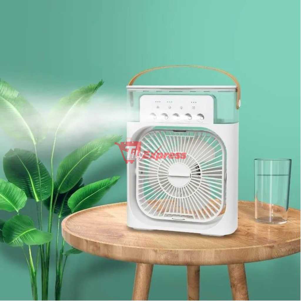 Portable Air Conditioning Fan, Mini Evaporative Air Cooler Table Fan With 7 Color Led Lights, 1/2/3 Hour Timer, 3 Wind Speeds- Multicolor