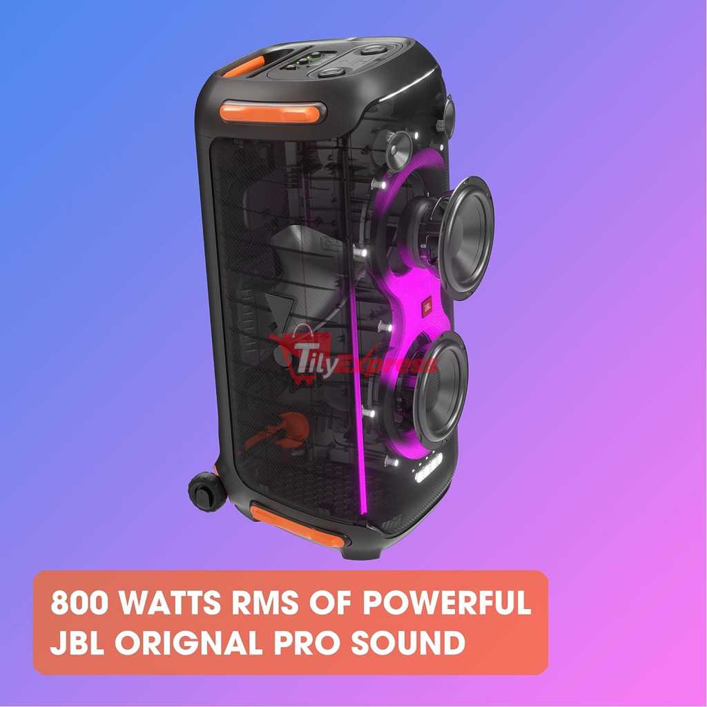 JBL PartyBox 710 - Party Speaker with Powerful Sound, Built-in Lights and Extra Deep Bass, IPX4 Splashproof, App/Bluetooth Connectivity, Made for Everywhere with a Handle and Integrated Wheels (Black)