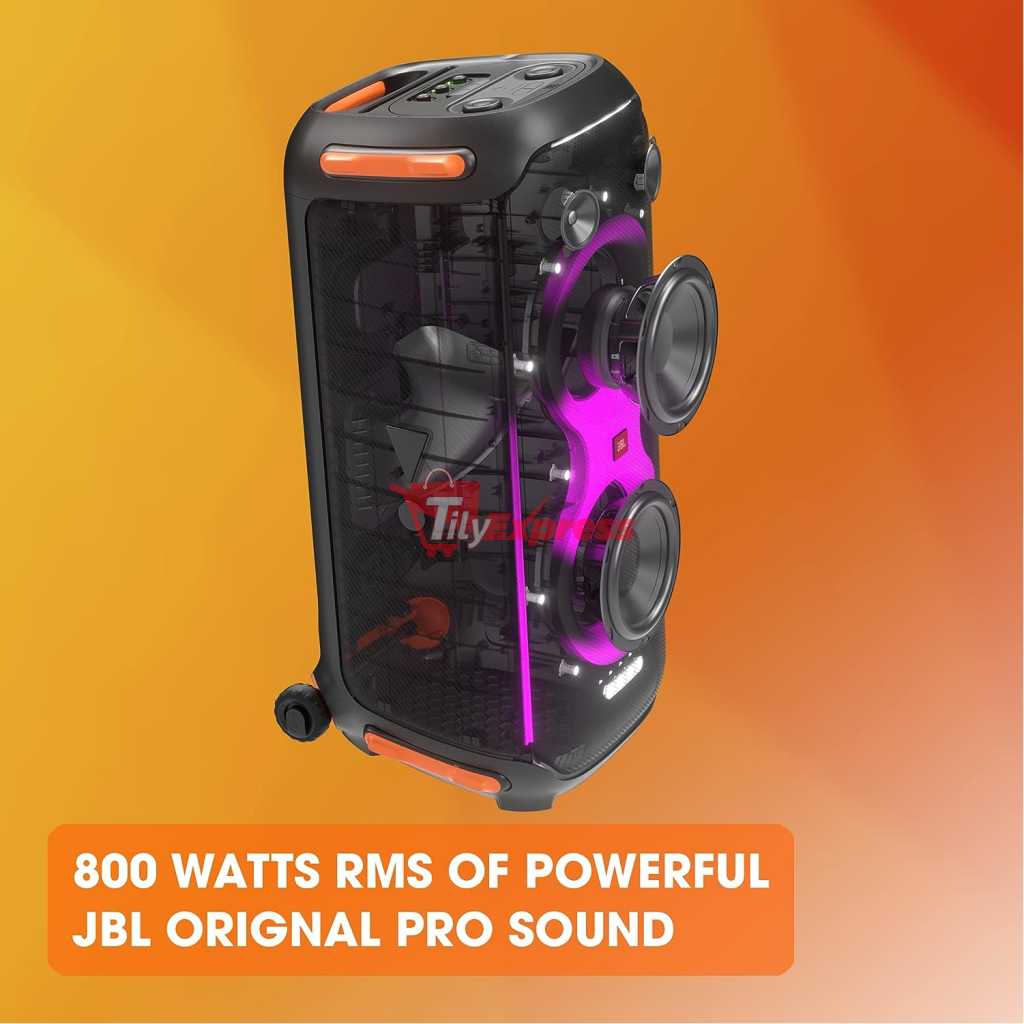 JBL PartyBox 710 - Party Speaker with Powerful Sound, Built-in Lights and Extra Deep Bass, IPX4 Splashproof, App/Bluetooth Connectivity, Made for Everywhere with a Handle and Integrated Wheels (Black)
