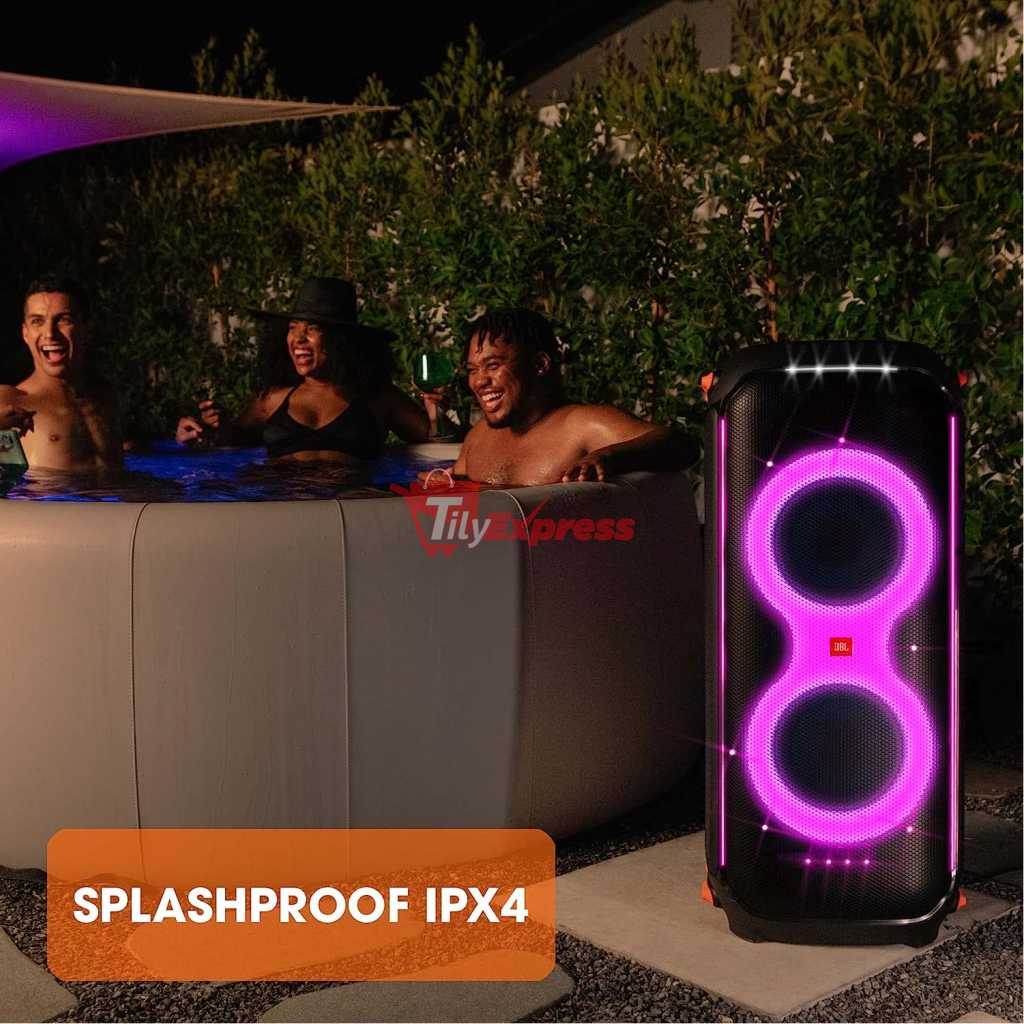 JBL PartyBox 710 - Party Speaker with Powerful Sound, Built-in Lights and Extra Deep Bass, IPX4 Splashproof, App/Bluetooth Connectivity, Made for Everywhere with a Handle and Integrated Wheels (Black)