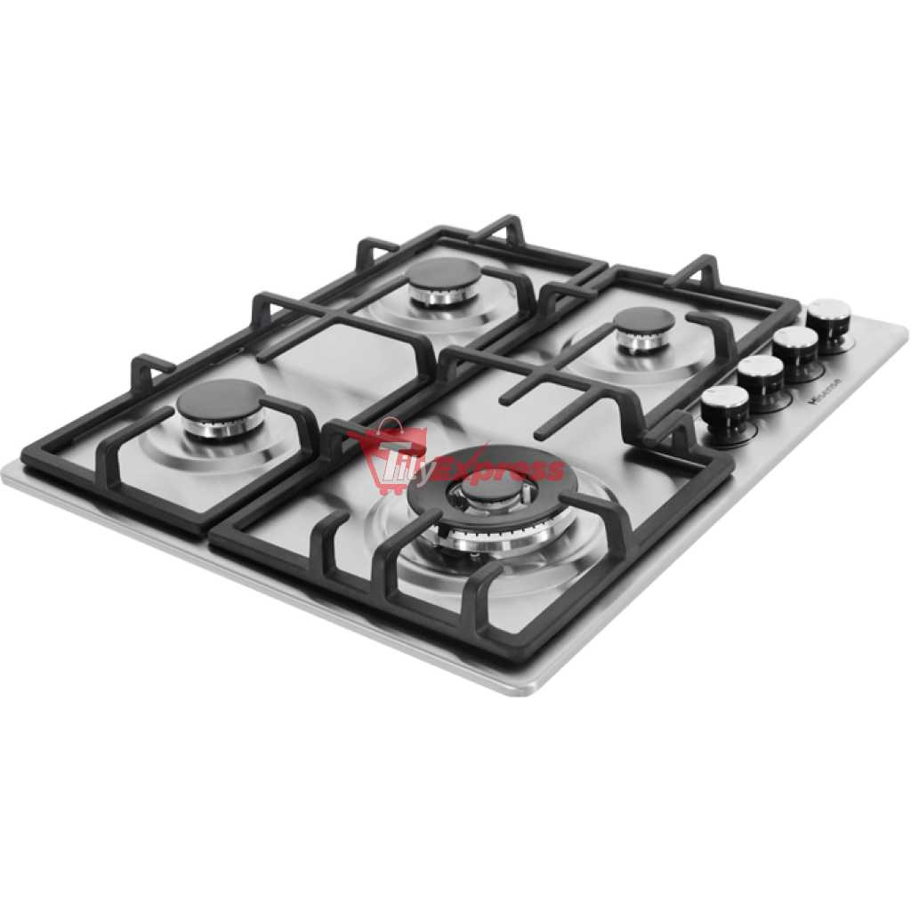 Hisense 58cm Built-In Gas Hob HHU60GAGR, 4 Gas Burners, Auto Ignition, Cast Iron Pan Supports, Gas Cooker