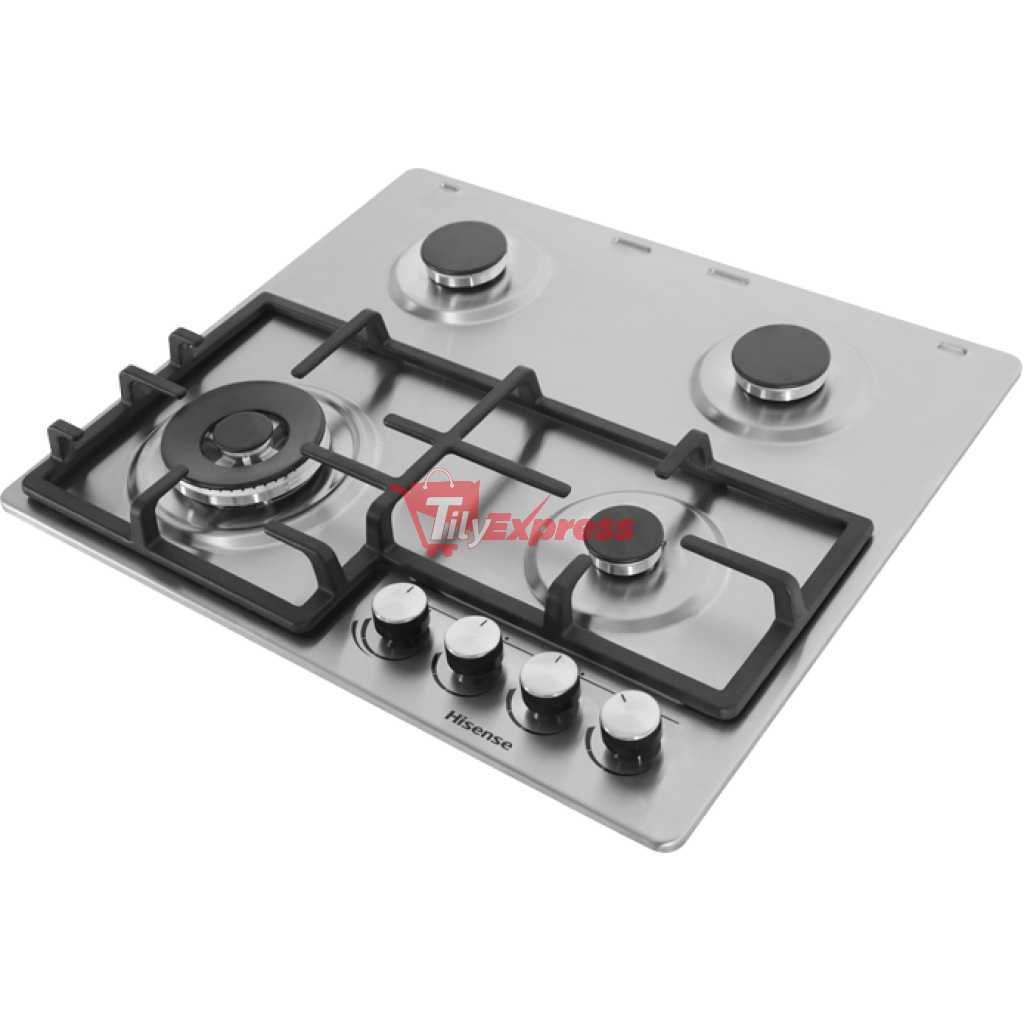 Hisense 58cm Built-In Gas Hob HHU60GAGR, 4 Gas Burners, Auto Ignition, Cast Iron Pan Supports, Gas Cooker