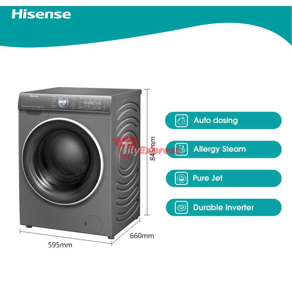 Hisense 12kg Automatic Front Load Washing Machine 1400rpm | Inverter Motor Technology  WF3Q1242BT - Grey