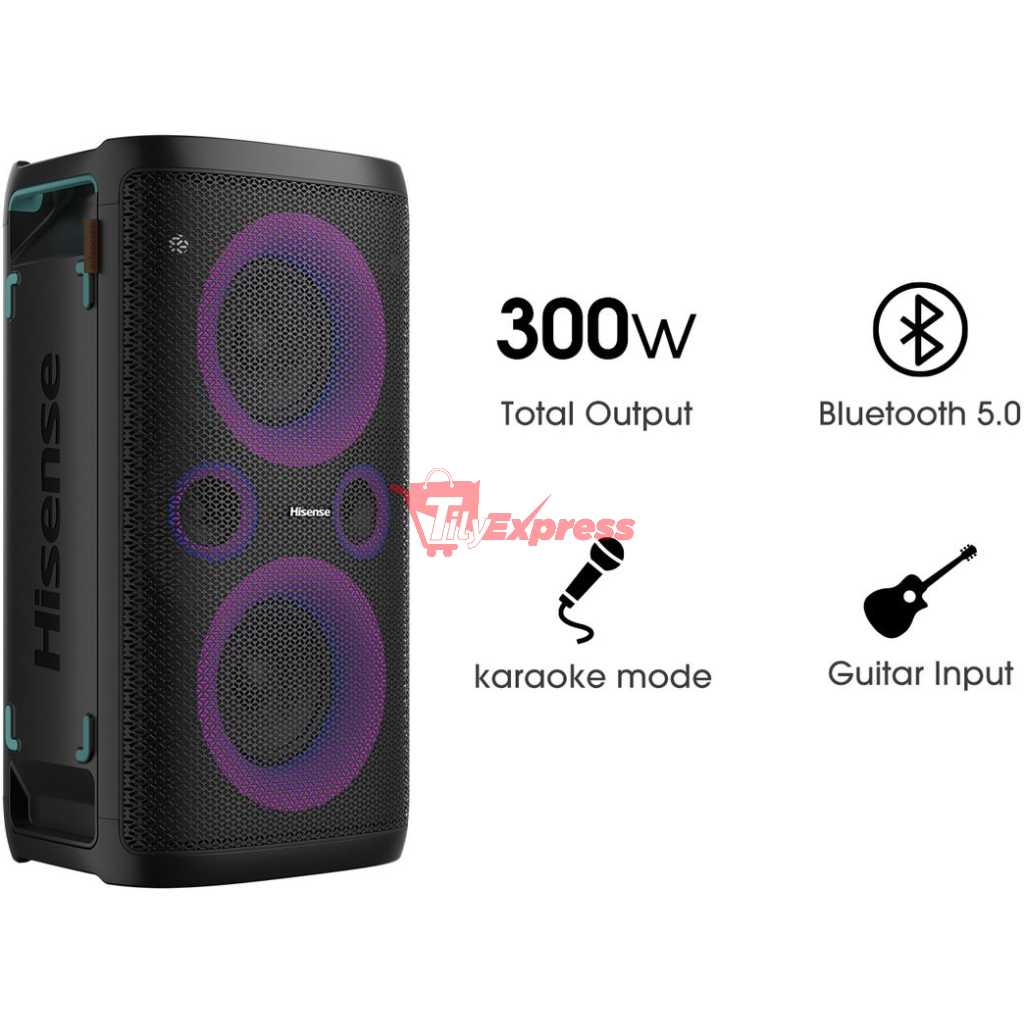 Hisense Ultimate Wireless Outdoor/Indoor Party Speaker With Subwoofer HP100, 2.0CH, 300W, IPX4 Waterproof,15 Hour Long-Lasting Battery, Bluetooth5.0, DJ And Karaoke Mode (2023 Model)