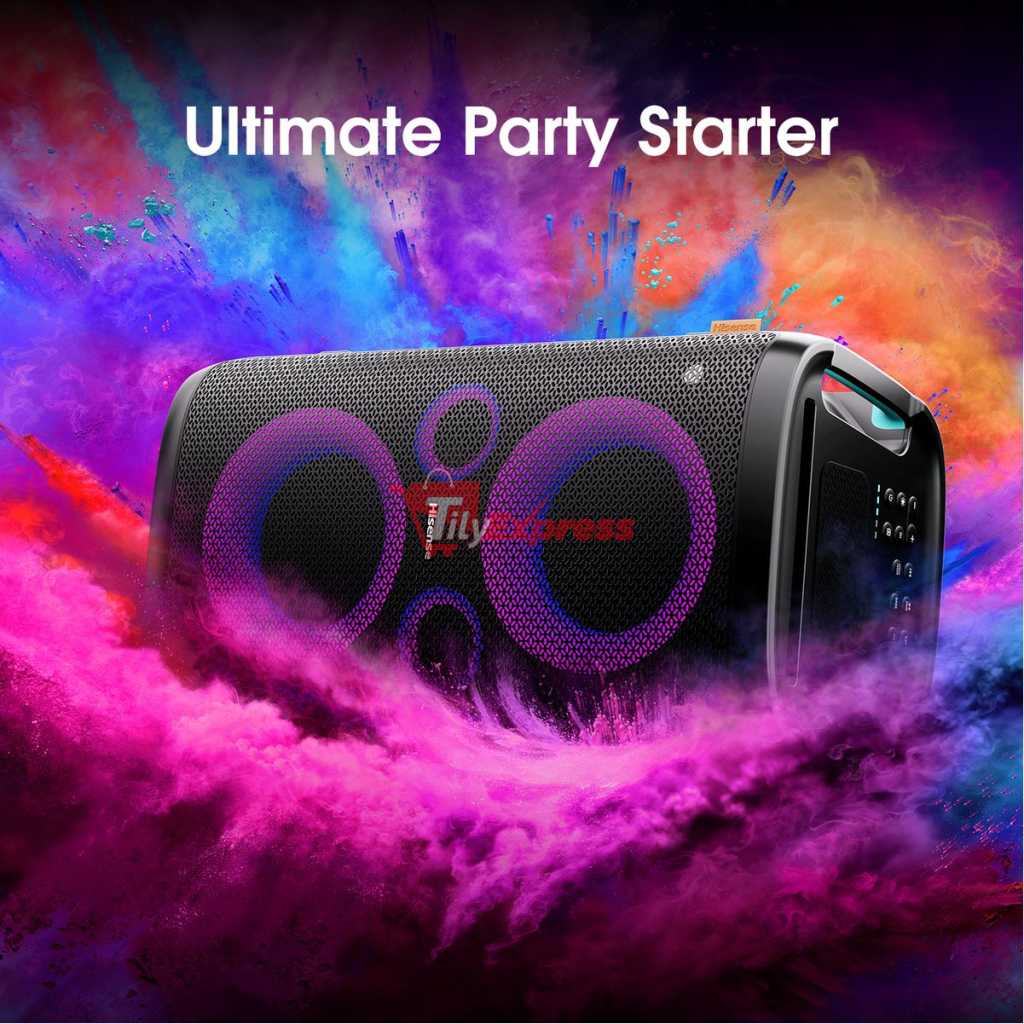 Hisense Ultimate Wireless Outdoor/Indoor Party Speaker With Subwoofer HP100, 2.0CH, 300W, IPX4 Waterproof,15 Hour Long-Lasting Battery, Bluetooth5.0, DJ And Karaoke Mode (2023 Model)